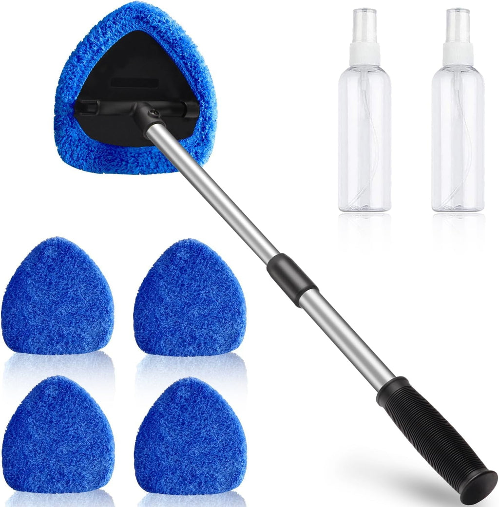 Walkfairy 25.6'' Extendable Longer Windshield Cleaning Tool, Stronger Absorbent Car Window Cleaner with 5 pcs Washable Pads and 2 pcs 60ml Spray Bottles Multifunctional Use Windshield Cleaner Tool Kit