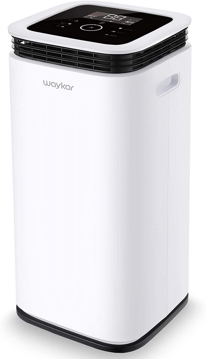 Waykar 70 Pints Dehumidifier for Basement and Home with Drain Hose, Spaces up to 4500 Sq Ft, Removes 9 Gallons Moisture/Day, 1.18 Gallons Water Tank and Four Air Outlets