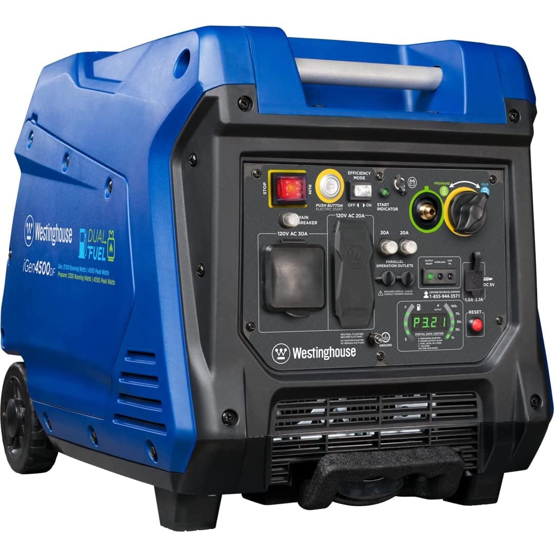 Westinghouse 4500 Peak Watt Electric Start Dual Fuel Portable Inverter Generator with RV Outlet
