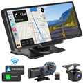 Wireless Carplay Android Auto Portable Car Stereo, 64G SD Card, 2.5K Dash Cam, Backup Camera, Bluetooth, GPS Navigation Car Radio, Bluetooth/FM Transmission, 10" Touchscreen Carplay Screen