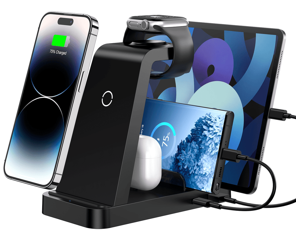 Wireless Charger for iPhone: Charging Station for Multiple Devices Apple - Fast Charging Dock for iPhone 14/13/12 X Pro Max/Tablets/iPad/Airpods, Wireless Watch Charger for iWatch Ultra (Black)