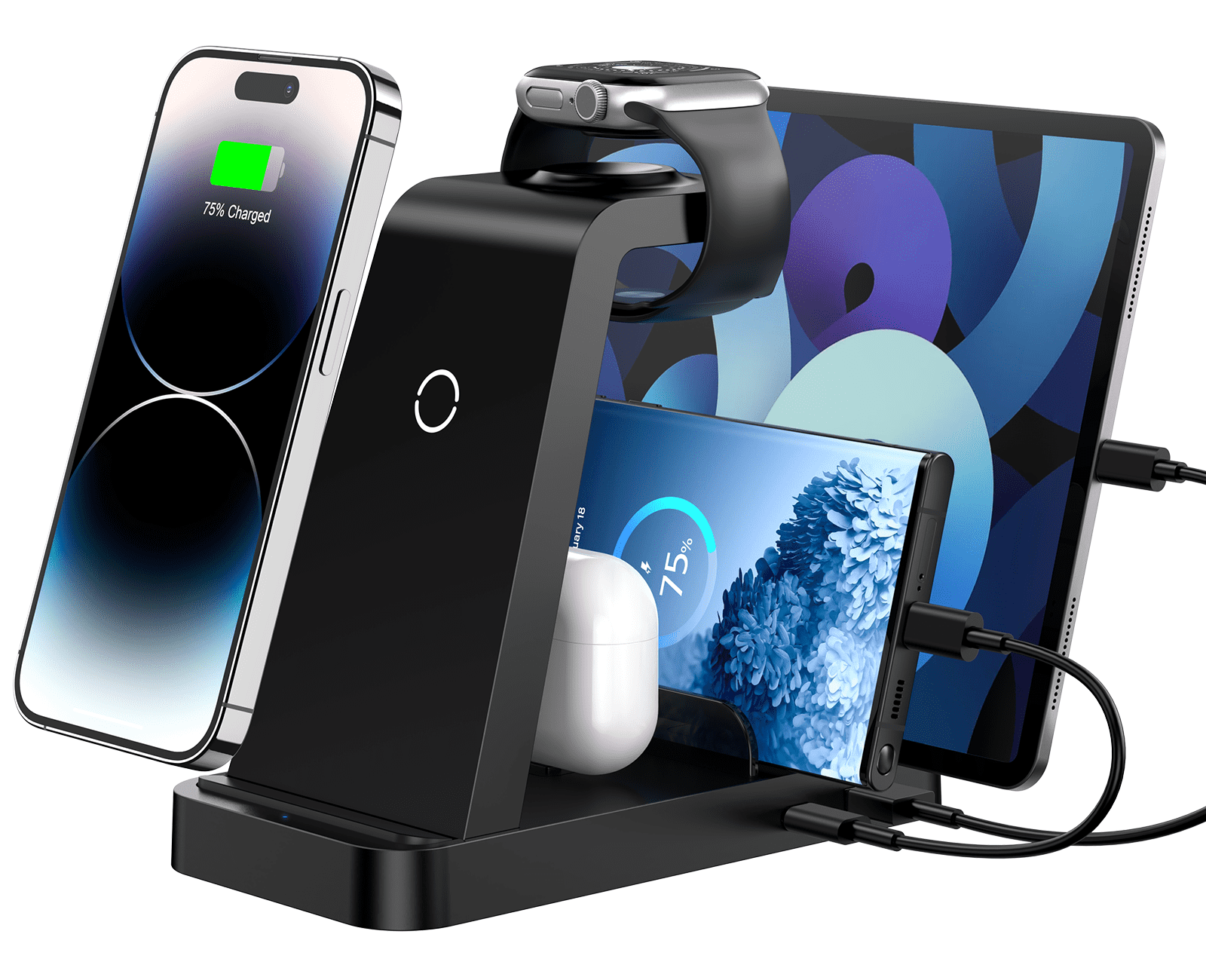 Wireless Charger for iPhone: Charging Station for Multiple Devices Apple - Fast Charging Dock for iPhone 14/13/12 X Pro Max/Tablets/iPad/Airpods, Wireless Watch Charger for iWatch Ultra (Black)