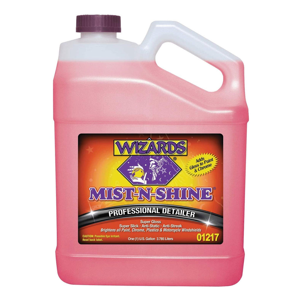 Wizards Mist-N-Shine Professional Detailer - Multi-Use Glass Cleaner and Scratch Remover for Vehicles - Adds Gloss to Paint, Chrome and Glass - 1 Gallon Refill for Spray Bottle -