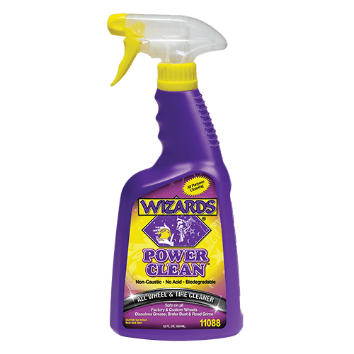 Wizards Power Clean Wheel and Tire Cleaner - Non Caustic and No Acid Biodegradable Interior Car Cleaner - Safe on All Kinds of Wheels - Dissolves Grease, Brake Dust and Road Grime - 22 oz