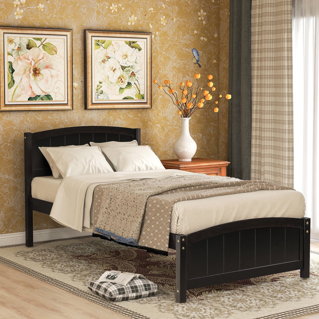 Wood Platform Bed, Twin Size Bed Frame Sleigh Bed with Headboard for Kids Teens Adults, Wood Slat Support, No Box Spring Needed, Space Saving Design, Expresso