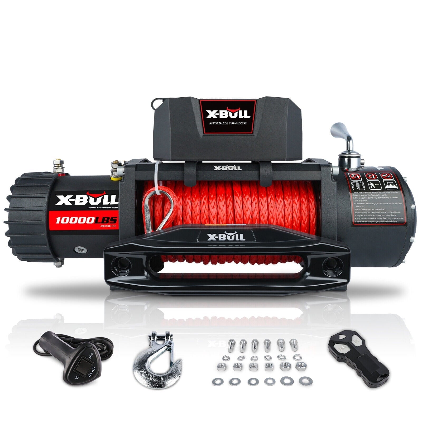 X-BULL 10000lb Winch Load Capacity Electric Winch Kit 12V Synthetic Rope Waterproof Electric Winch with Hawse Fairlead with Wireless Handheld Remote and Corded Control Recovery