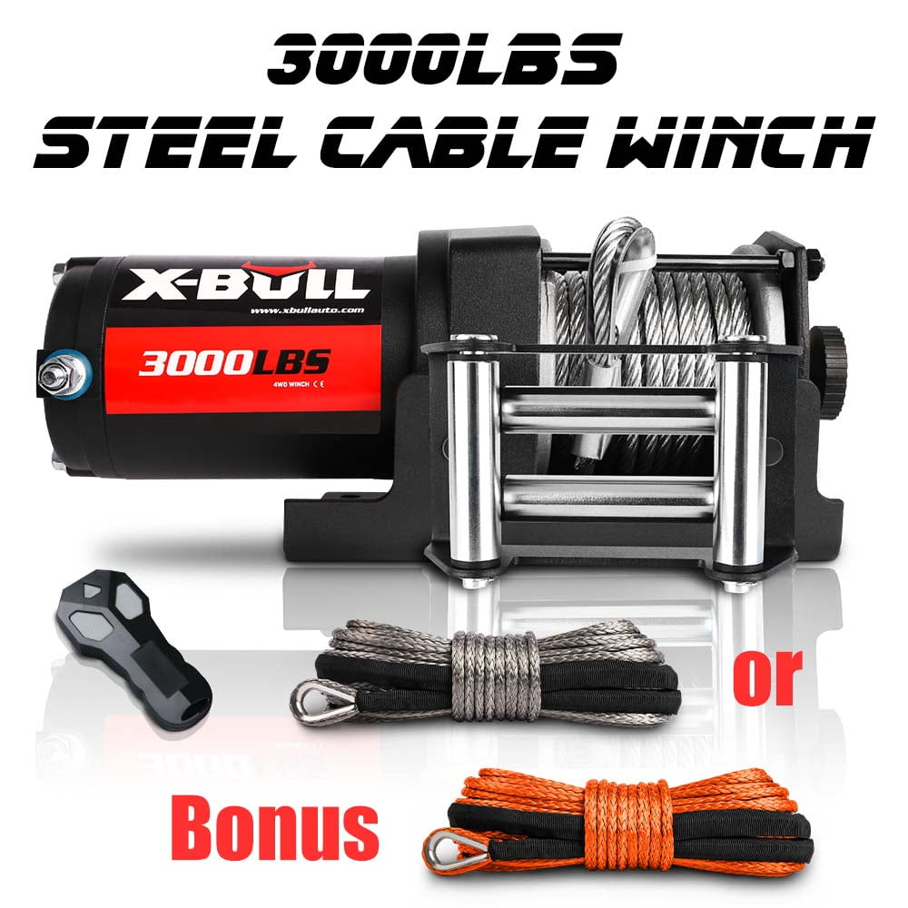 X-BULL Electric Winch 12V 3000LBS Steel Wire for Towing ATV/UTV Off Road with Mounting Bracket Wireless Remote
