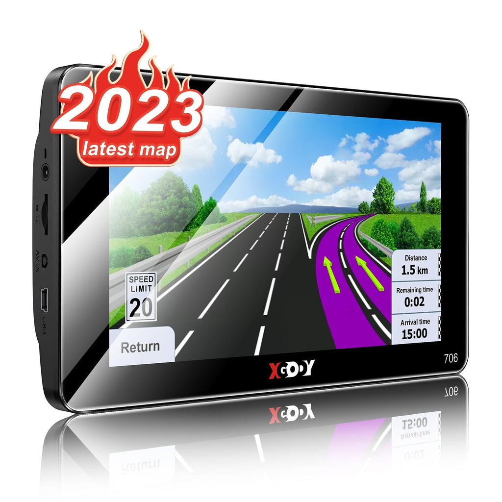 XGODY 2.5D Screen 7 inch Car GPS Navigation for Car 8GB+256 Truck GPS for Car with Speed Camera Warning Lifetime Free Map Update