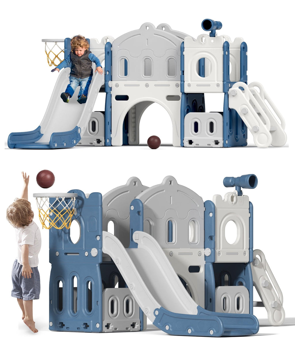 XJD 8 in 1 Toddler Slide with Climber, Kids Slide for Toddlers Age 1+,Basketball Hoop,Tunnel and Storage Space,Slide Toddlers Playset playground Outdoor Indoor play Set