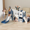 XJD 8-in-1 Toddler Slide Climber, Slide Set Playground for Kids, Slide Toddlers Climber and Slide Set with Basketball Hoop and Ball, Slide for Toddlers Age 12 Month +(Blue)