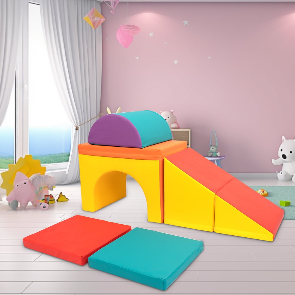 XJD Soft Zone Climb and Crawl Activity Playset, Lightweight Foam Shapes for Climbing, Crawling and Sliding, Safe Foam Playset for Toddlers and Preschoolers(5 Piece Set)