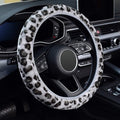 XUKEY Leopard Print Fluffy Warm Car Steering Wheel Cover Fluffy Fuzzy Anti-Slip Protector Elastic Grey