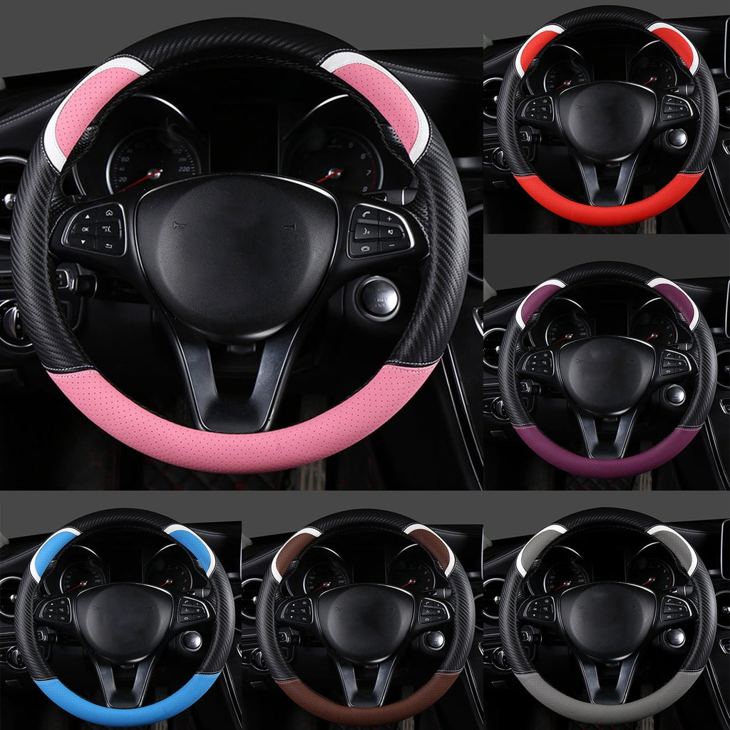 XWQ Steering Wheel Cover Sweat-proof Breathable Universal Carbon Fiber Anti-skid Car Steering Cover for Driver