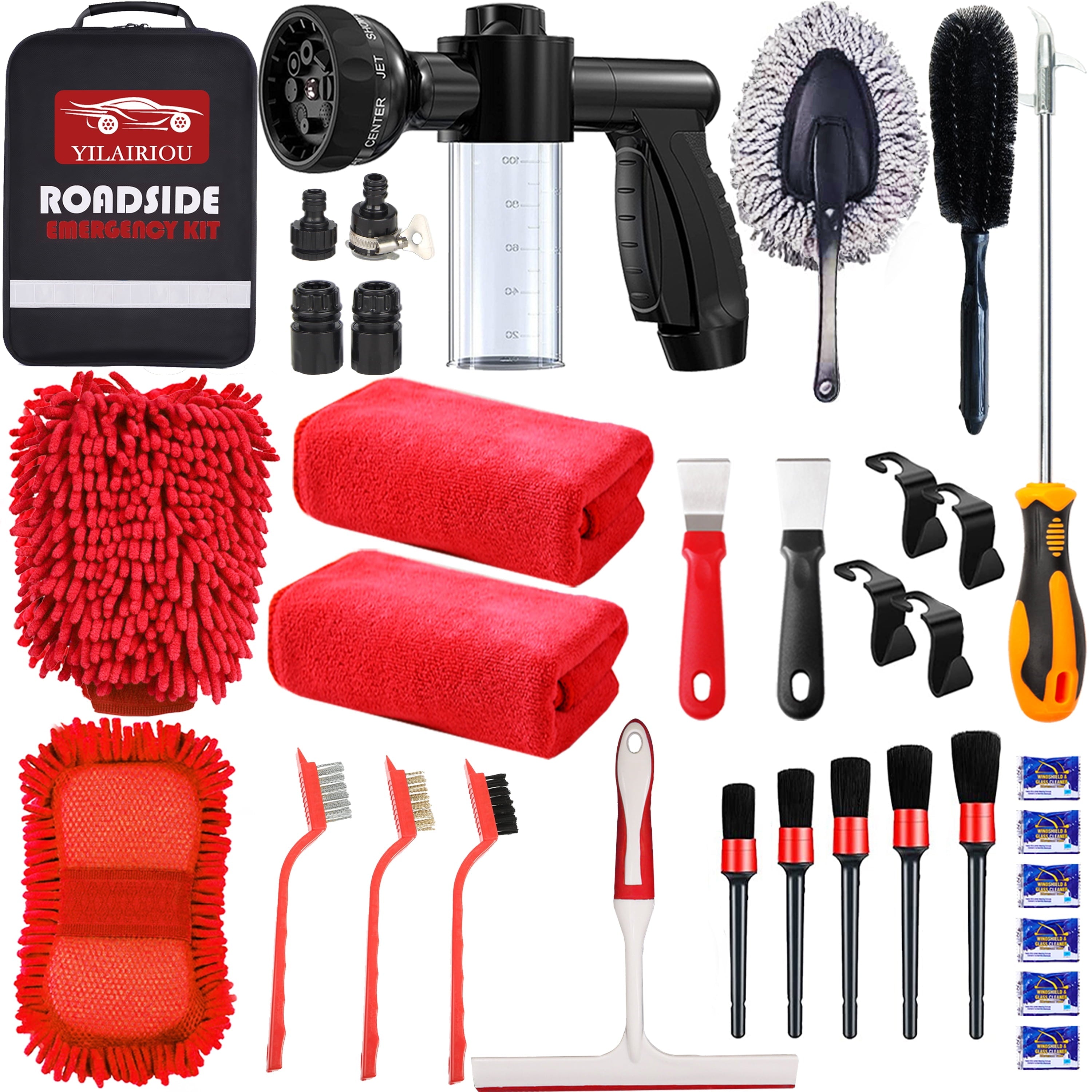 YILAIRIOU Car Wash Cleaning Kit with Foam Gun Sprayer Microfiber Sponge and Towels Tire Brush Collapsible Bucket Built for The Perfect Car Wash Kit, for Cleaning Car Gardens and Pets