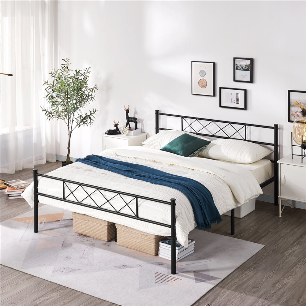 Yaheetech Metal Platform Bed Frame with Headboard and Footboard, Queen Size, Black