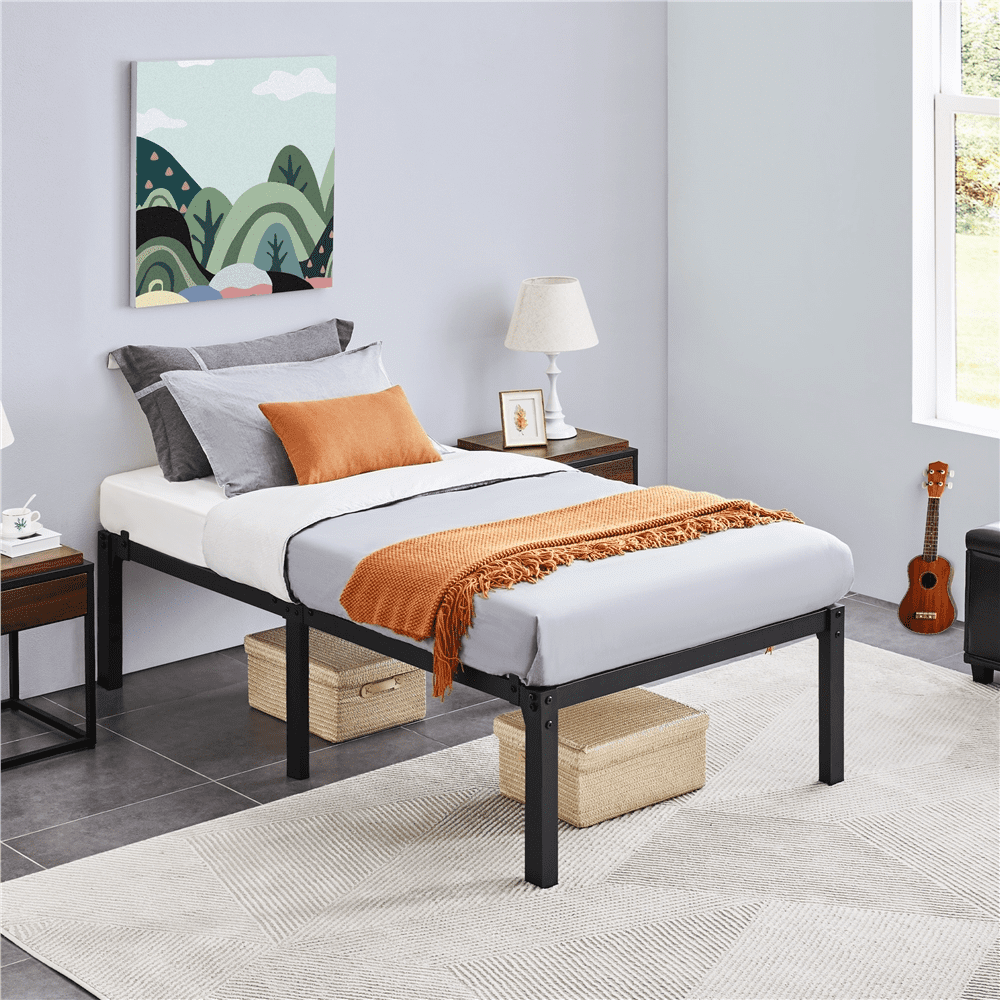 Yaheetech Twin Size Metal Platform Bed Frame with Steel Slat Support, Black