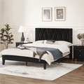 Yaheetech Upholstered Bed Frame with Built-In USB Ports and Tufted Headboard, Full Size, Black