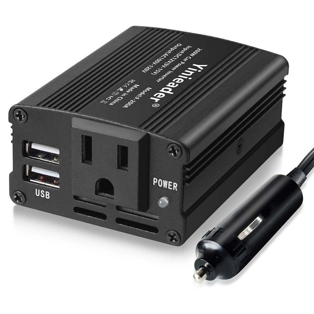 Yinleader 200 Watts Power Inverter Converter Adapter DC 12V to AC 110V Car Charger 2USB