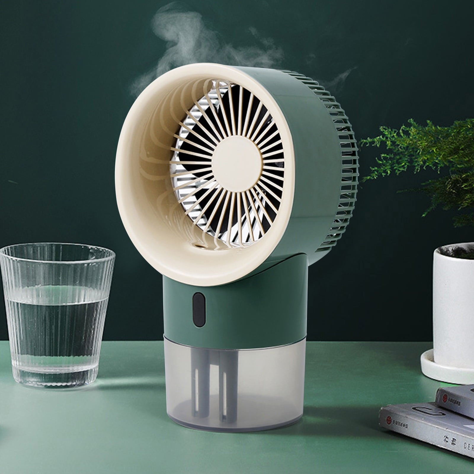 Yyeselk USB Mini Refrigerated Wind Conditioner, Home Small Chiller, Portable Mobile Humidification Night Light Desktop Water-cooled Fan, Built-in Battery Model