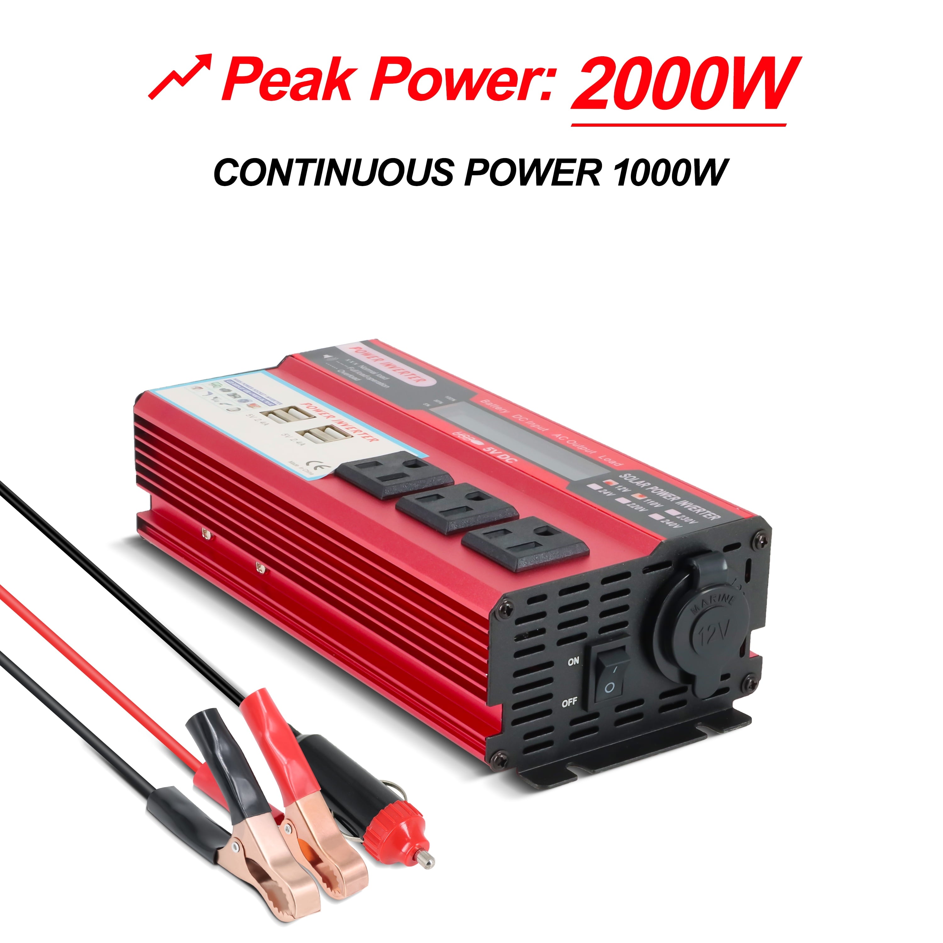 Yyton 1000W Car Power Inverter, Modified Sine Wave Inverter DC 12V to AC 110V AC Converter with LCD Display, 4x2.4A USB Ports Car Charger, 1 Cigarette Lighter Ports