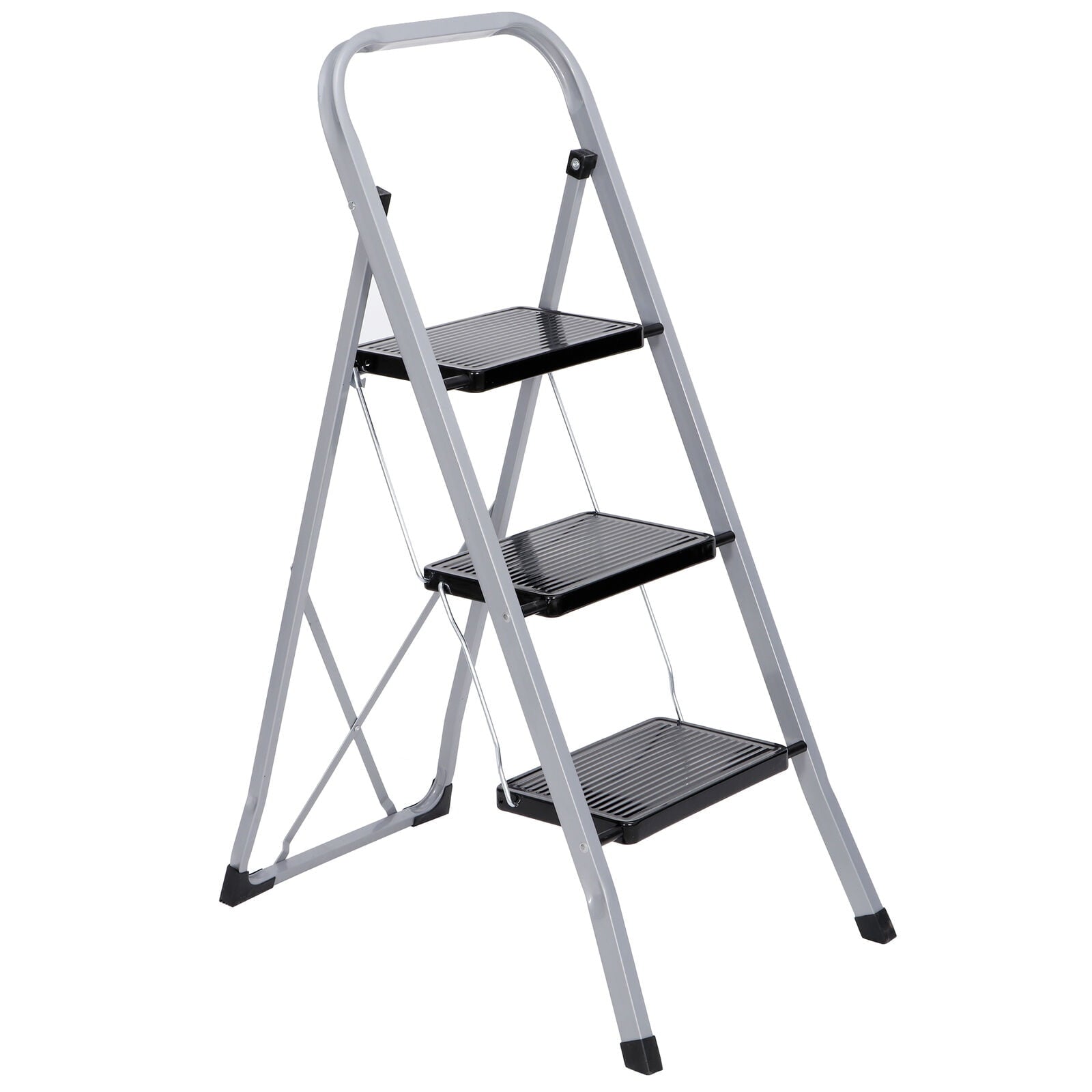 ZENSTYLE 3 Step Ladder Folding Step Stool 330lb Capacity Sturdy Steel Frame, Silver and Black