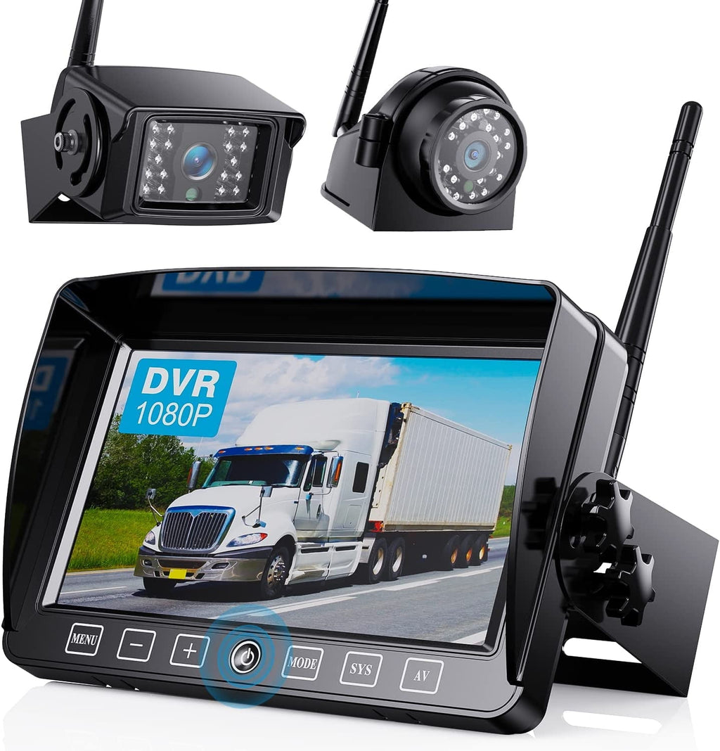 ZEROXCLUB Wireless Backup Camera with 7-Inch DVR Dual/Quad Split Touch Monitor, IP69 Waterproof HD 1080P Wireless 2 Rear View Side View Camera System for RV Trailer Truck 5th Wheel,BW702