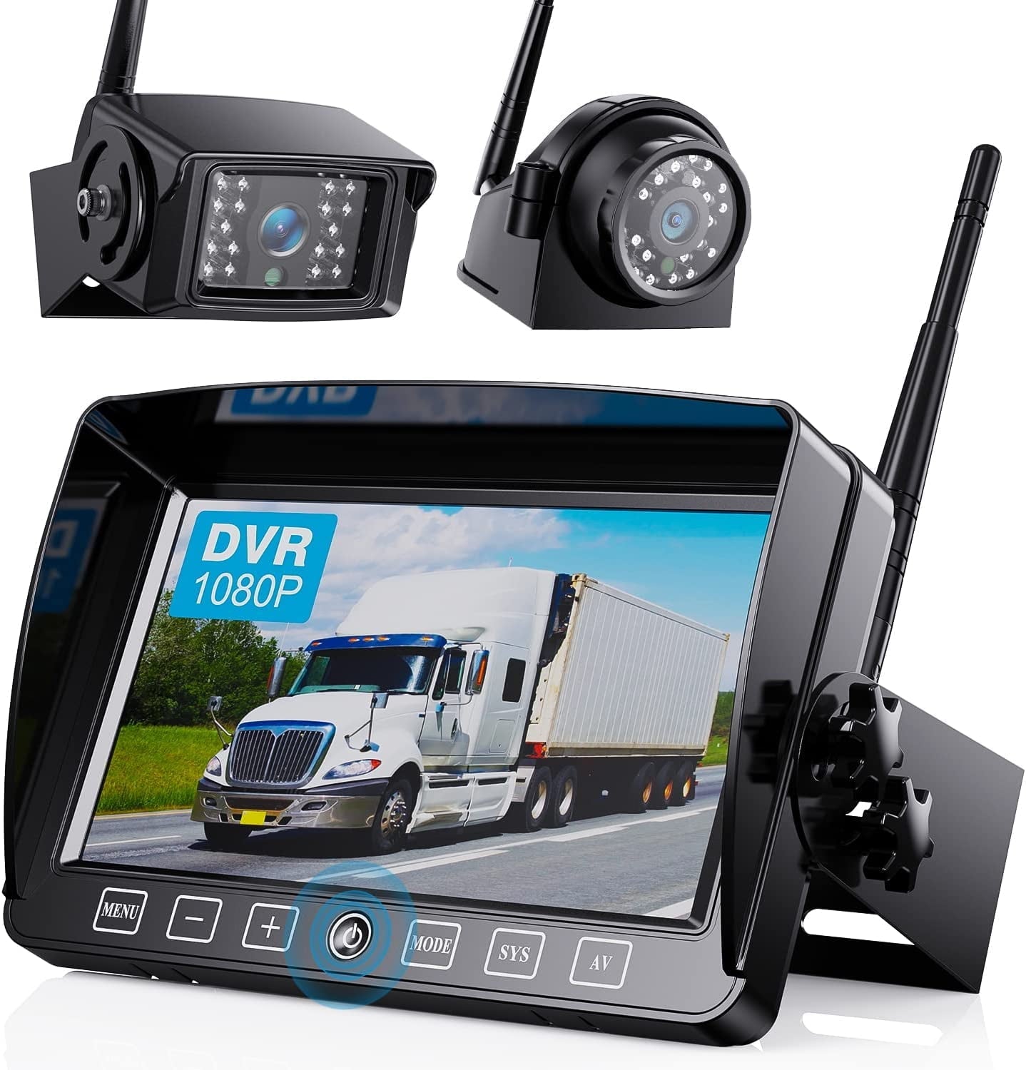 ZEROXCLUB Wireless Backup Camera with 7-Inch DVR Dual/Quad Split Touch Monitor, IP69 Waterproof HD 1080P Wireless 2 Rear View Side View Camera System for RV Trailer Truck 5th Wheel,BW702