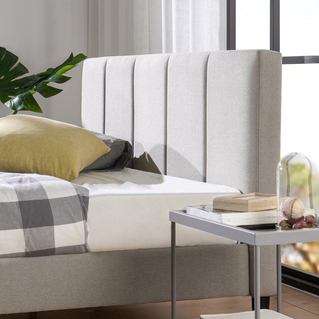 Zinus Maddon 35" Upholstered Platform Bed Frame, Beige, Queen
