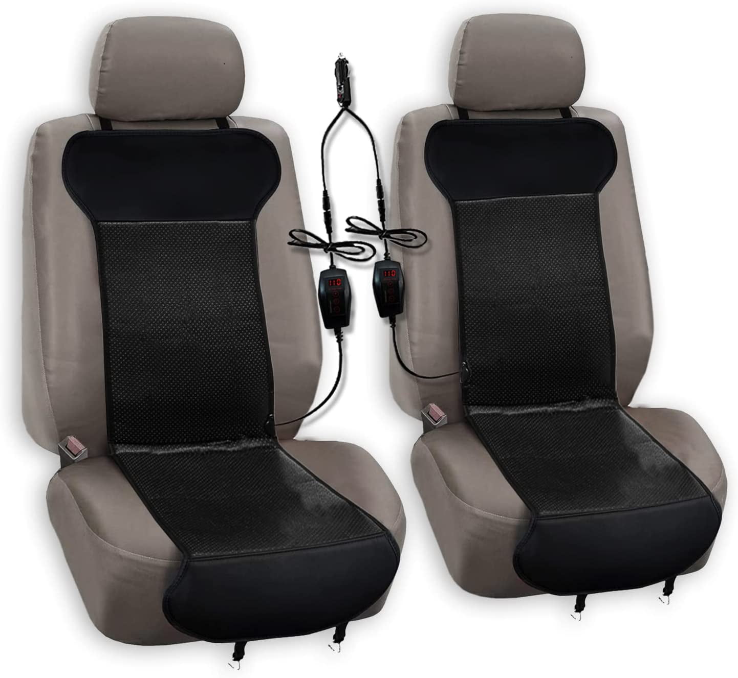 Zone Tech Black Car Heated Travel Seat Cover Cushion, 12v Plug for Cold Weather, 2 Pack