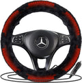 Zone Tech Classic Car Steering Wheel 12V Plush Heated Cover - Classic Black Upgraded Version Hand Warmer Ultra Comfortable 12V Elegant Design Vehicle Heated Wheel Plush Comfy Protector