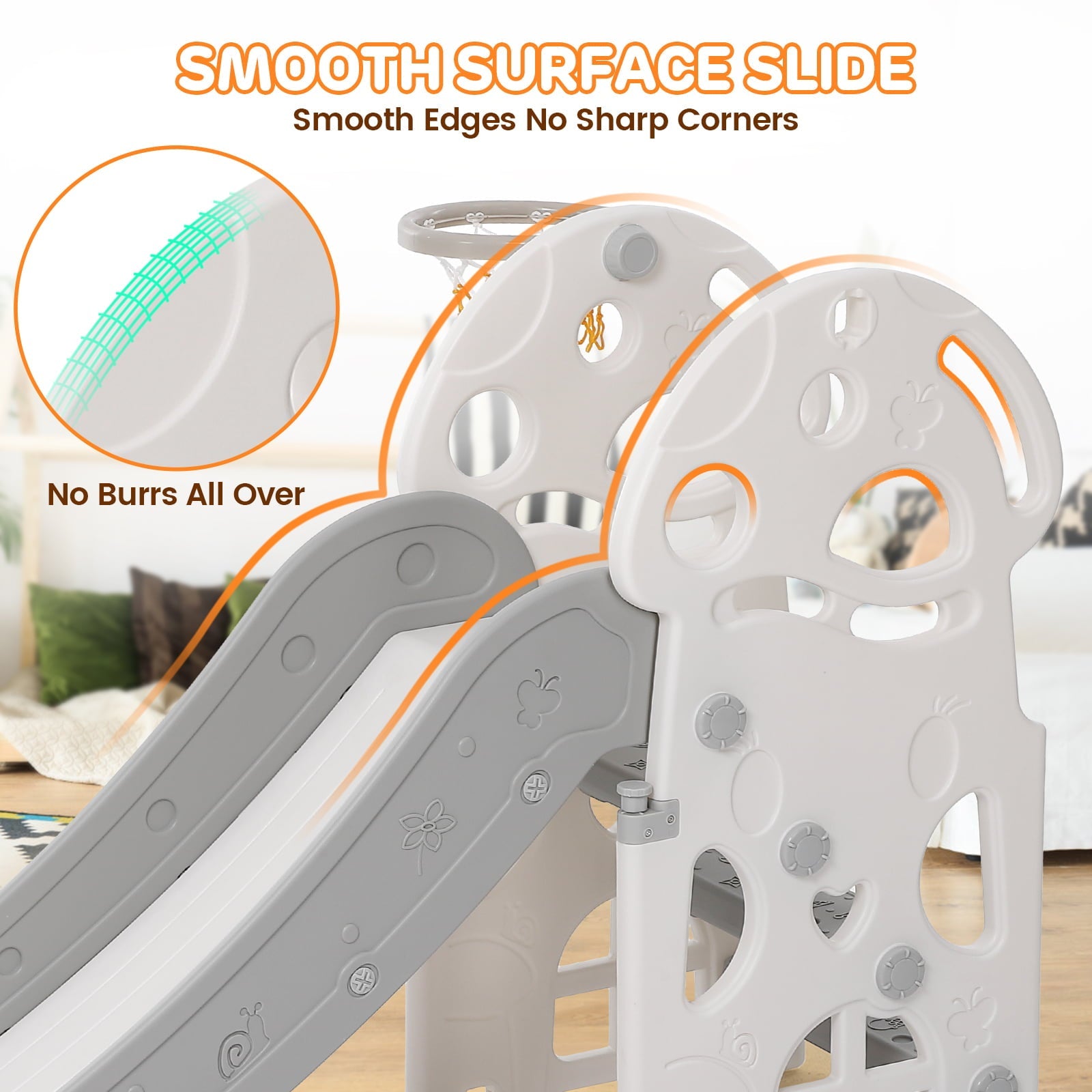 Kids Slide Toddler Slide, 2 in 1 Play Climber Slide, Playground Climber Slide Playset with Basketball Hoop for Toddlers 2 - 5, Ideal Gift for Boys and Girls Indoor Outdoor Toy