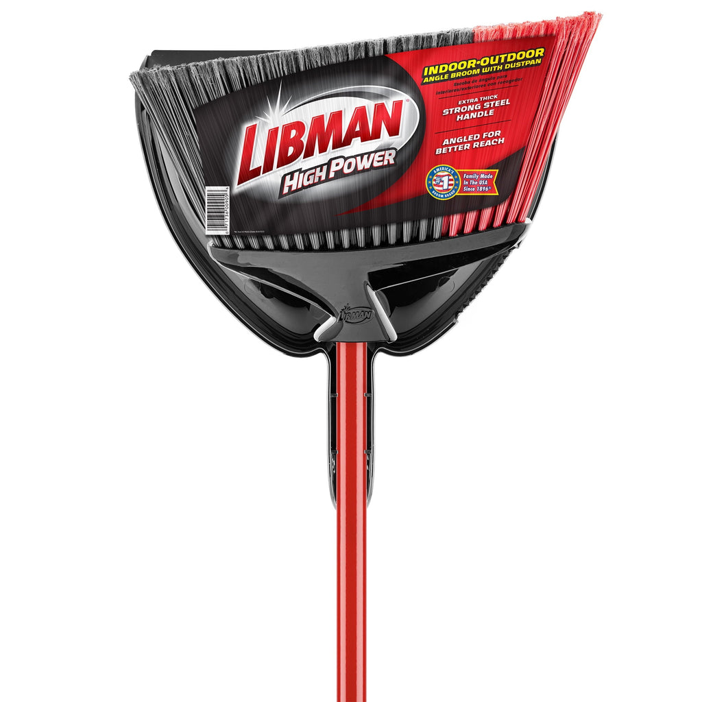 Libman Indoor-Outdoor Angle Broom with Dust Pan, Powder Coated Steel Handle, 905