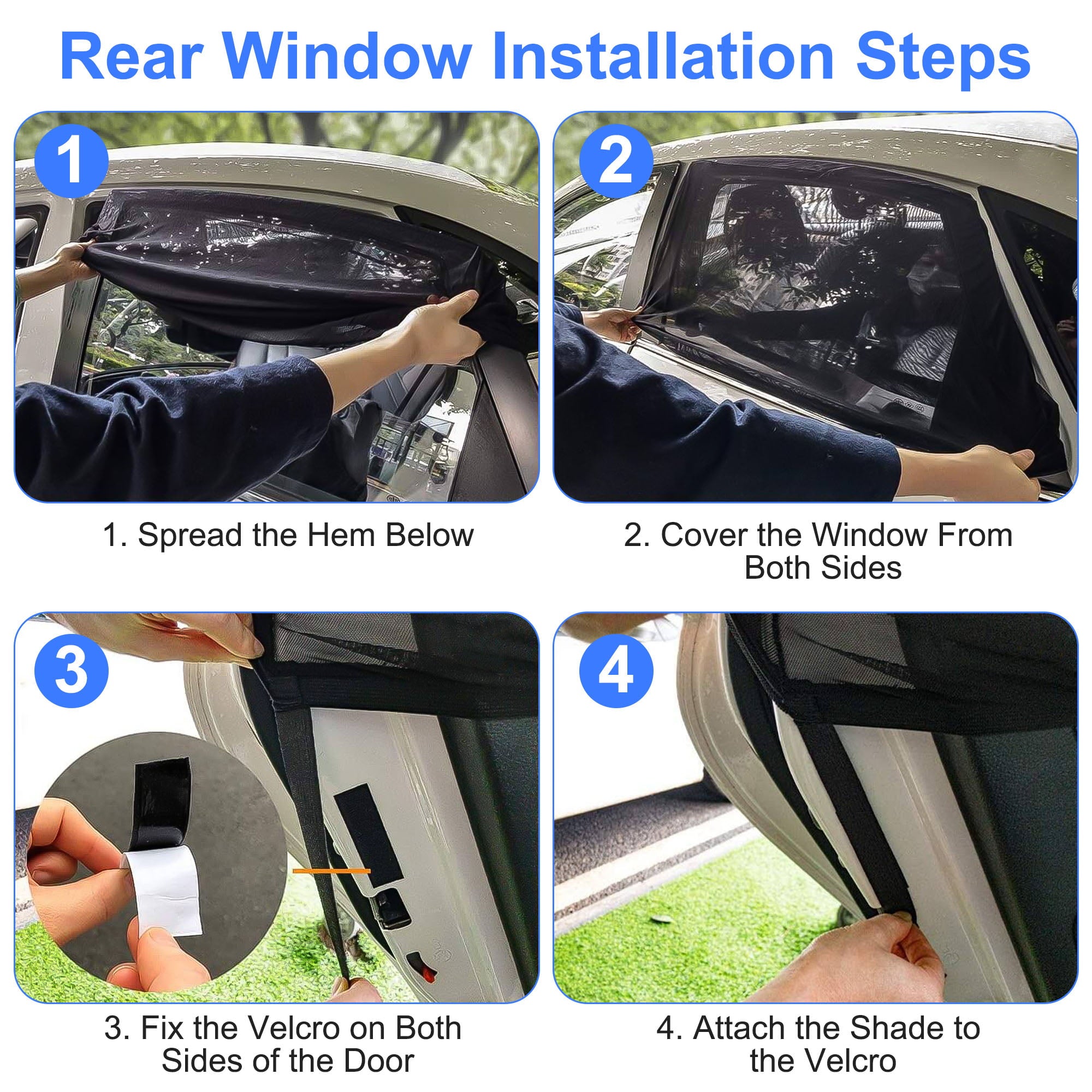 TSV 4Pcs Car Window Sun Shade, Universal Car Window Screens, Breathable Mesh Sun Visor Shades Protect from UV Rays, Sun Glare