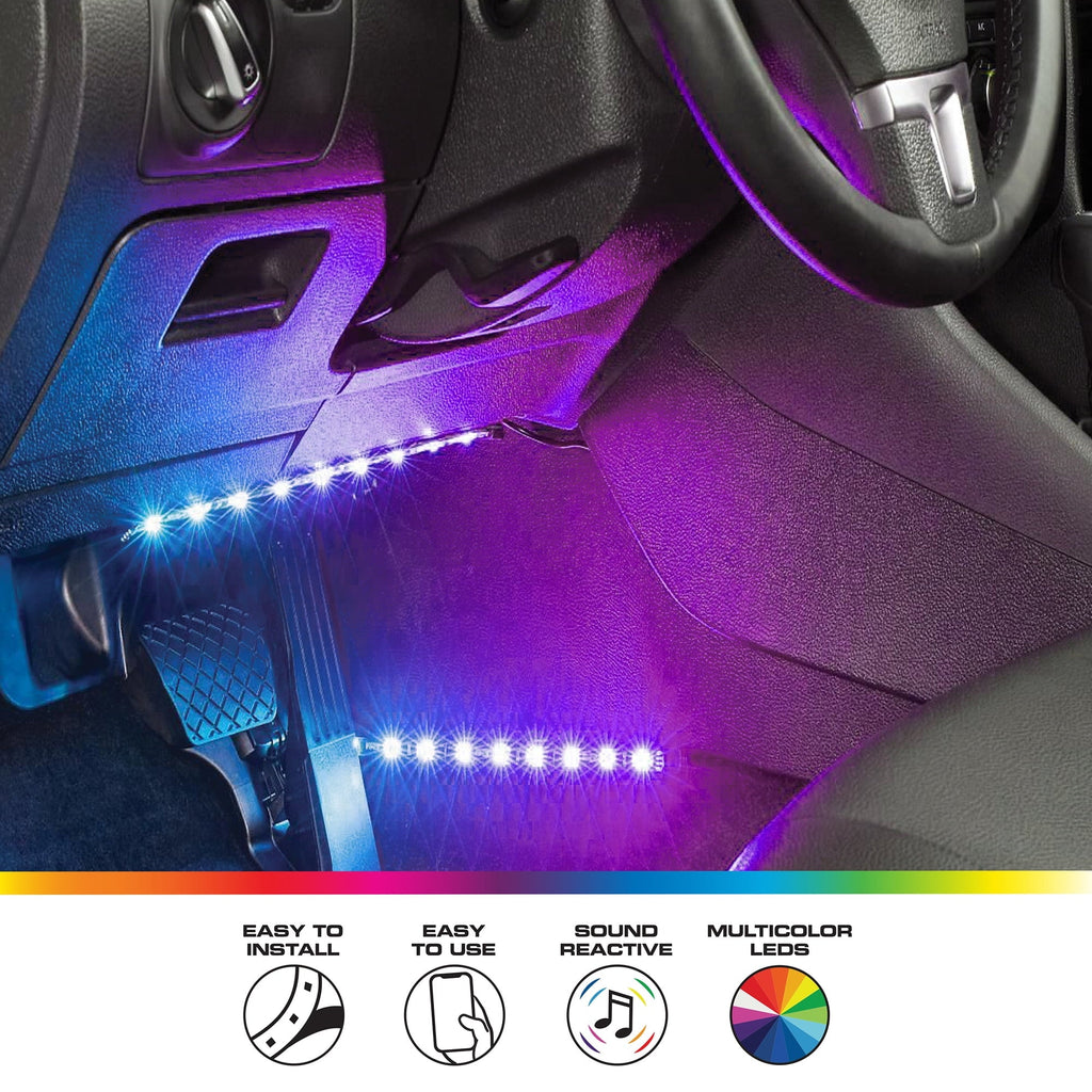 Monster LED Bluetooth Sound-Reactive Multi-Color Car Interior Lights, Customize with App, 4-Pack of 10.5" Strips