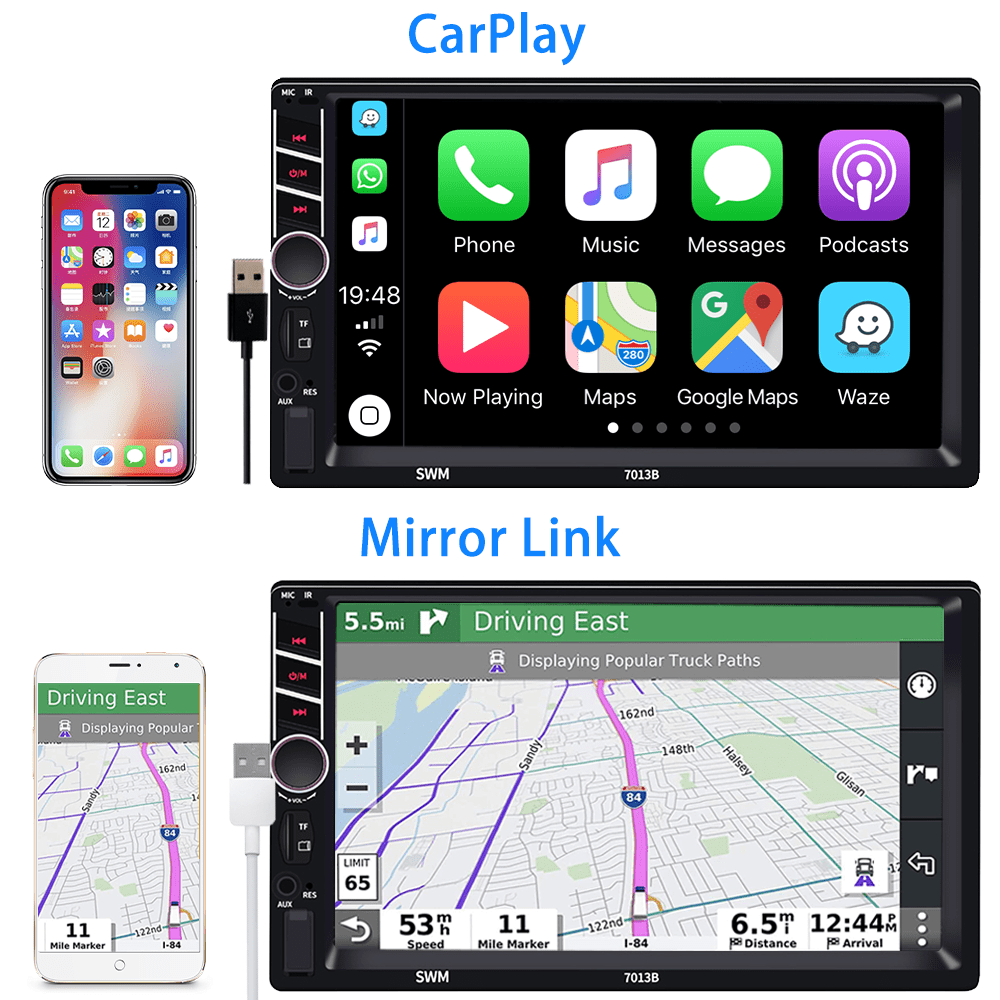 Roinvou Double DIN Car Stereo Compatible with Apple Carplay Android Auto, 7inch Touch Screen Bluetooth Car Radio Support Mirror Link, Backup Camera, Remote Control, USB/FM/TF/AUX