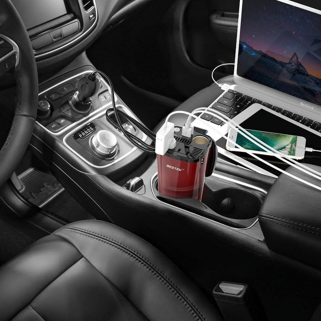 BESTEK 200W Power Inverter for Car with 2 AC Outlets and 4.5A Dual USB Ports Car Power Inverter Adapter with Car Cigarette Lighter Socket