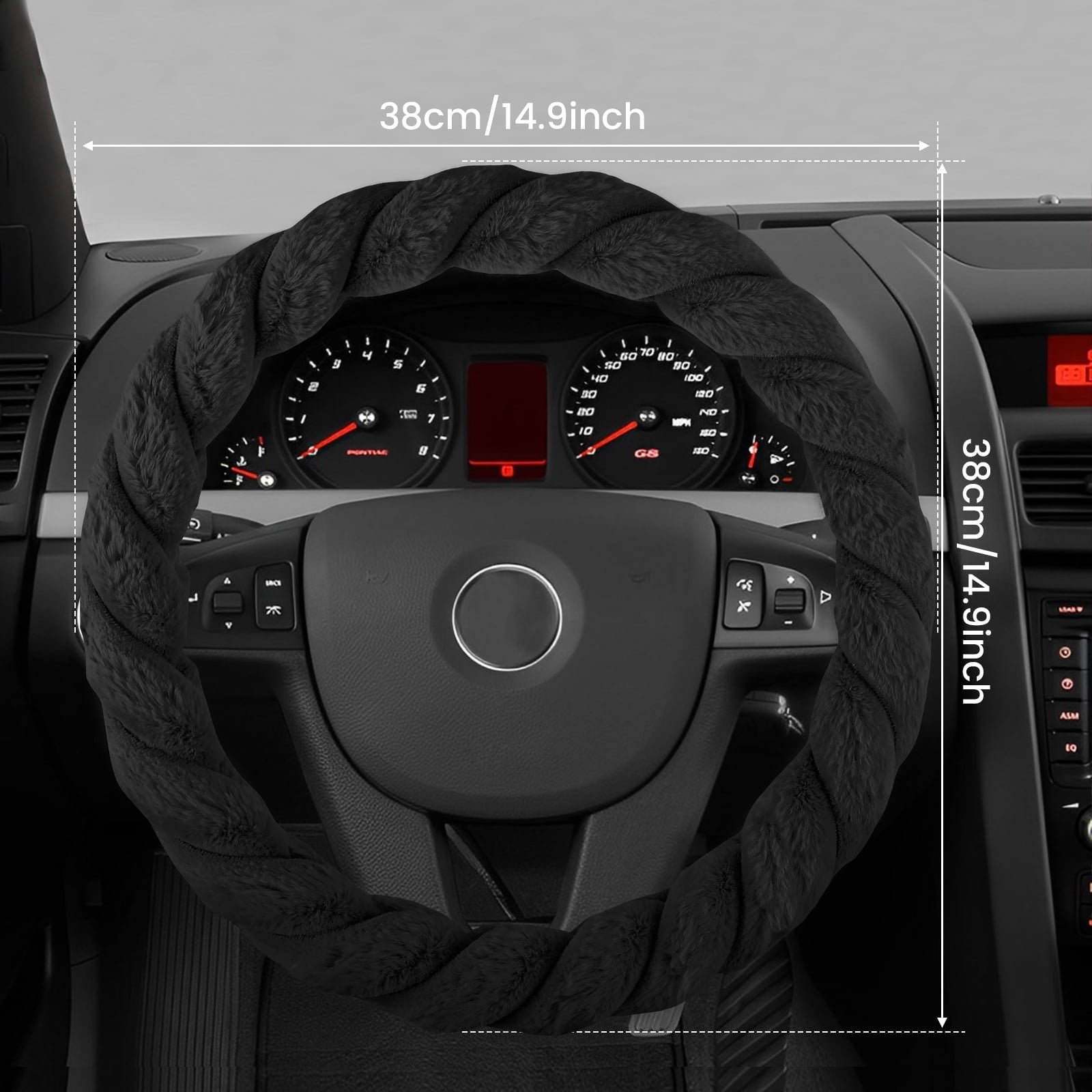 HCQXNSL Black Steering Wheel Cover Plush Steering Wheel Protector Soft Warm Car Covers Fashion Pure 38cm in Diameter for Men and Women