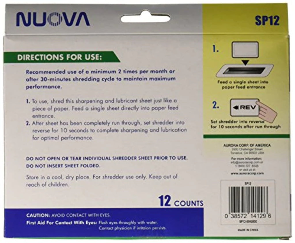 Nuova SP12 Shredder Sharpening and Lubricant Sheets, 12-Count