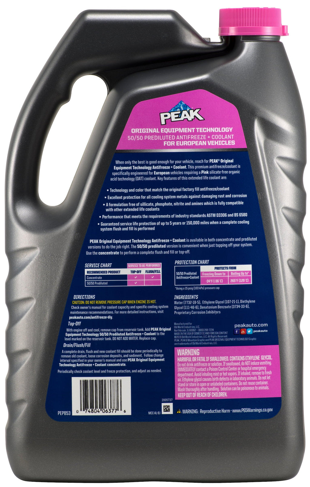 PEAK Original Equipment Technology Antifreeze + Coolant For European Vehicles - Pink