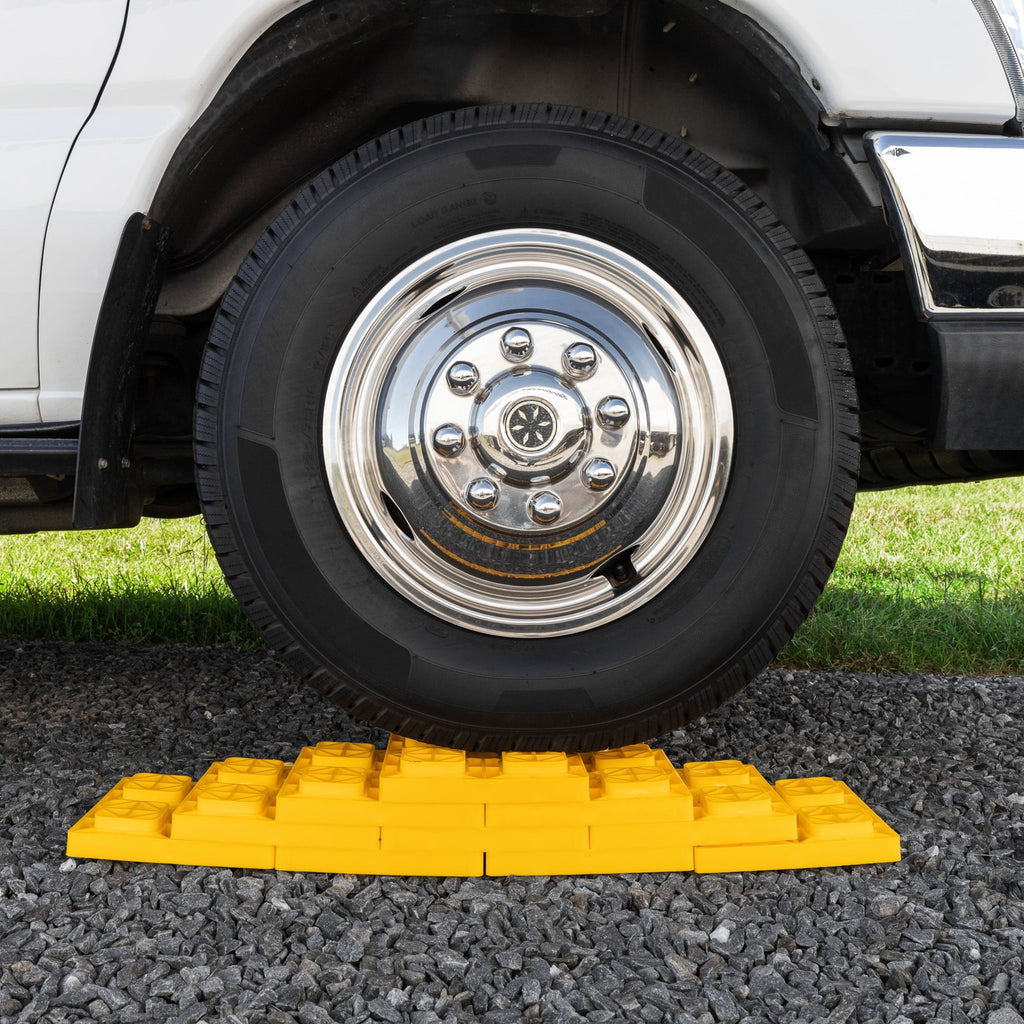 Camco FasTen RV Leveling Blocks | Features a Durable Resin Design and Convenient Carrying Handle | Compatible with Single Wheel, Stabilizer Jacks, and More | 8.5-Inches x 8.5-Inches x 1-Inch (21022)