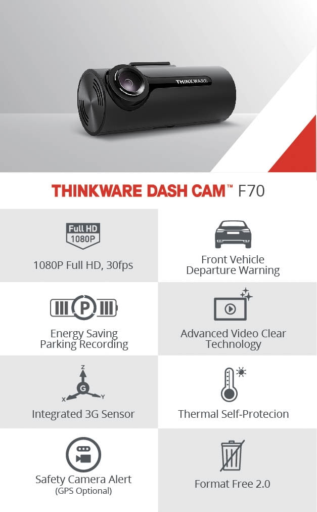 THINKWARE F70 Full HD 1080p Dash Cam with Wide Dynamic Range