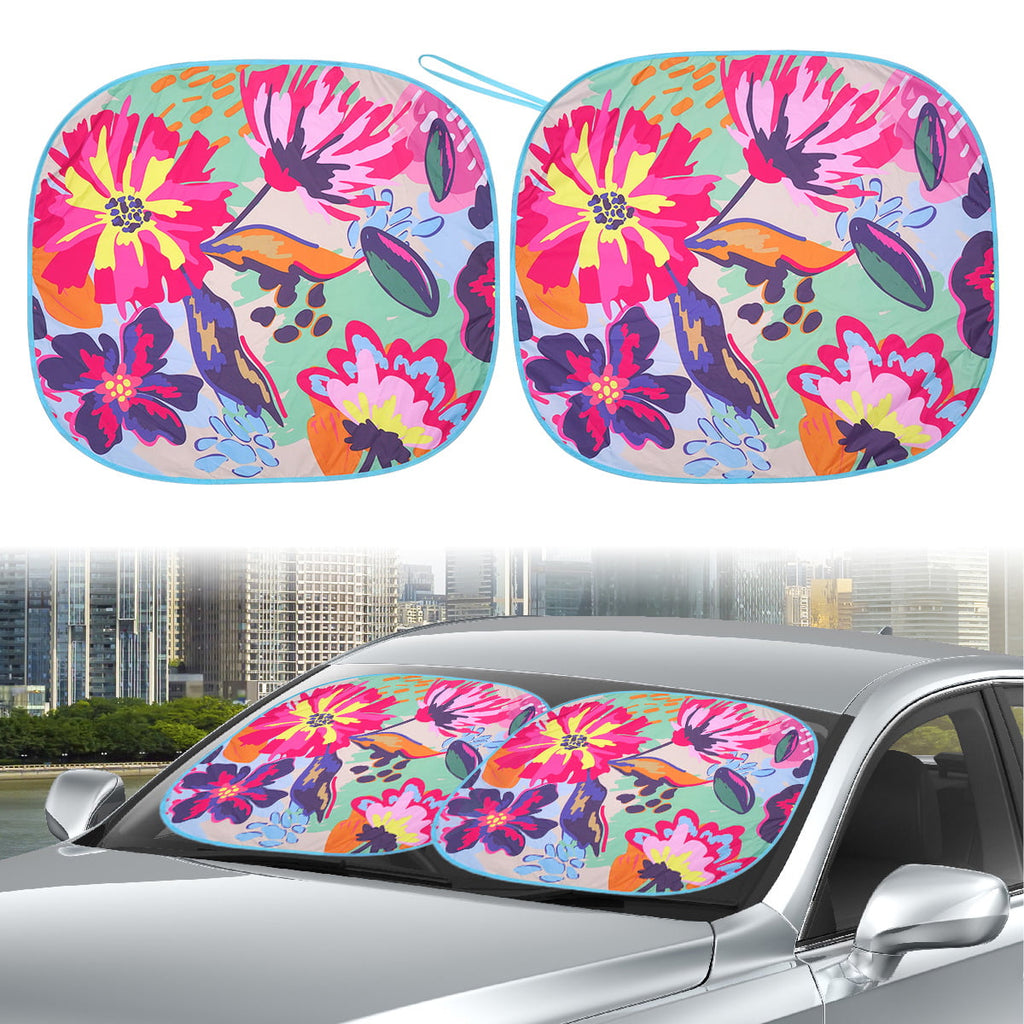 Auto Drive Sedan SUV Hatchback Windshield Floral Design Twist Sun Shade 1 Pair, 28.5"x 31.5"