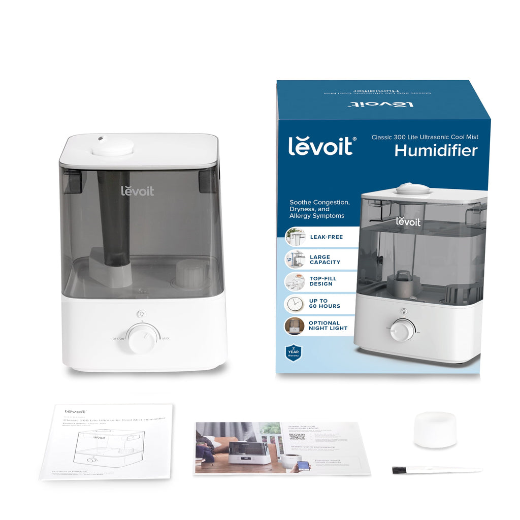 Levoit Cool Mist Humidifier for Room, Top Fill Vaporizer for Large Rooms with Nightlight, 6L, Classic 300, Gray
