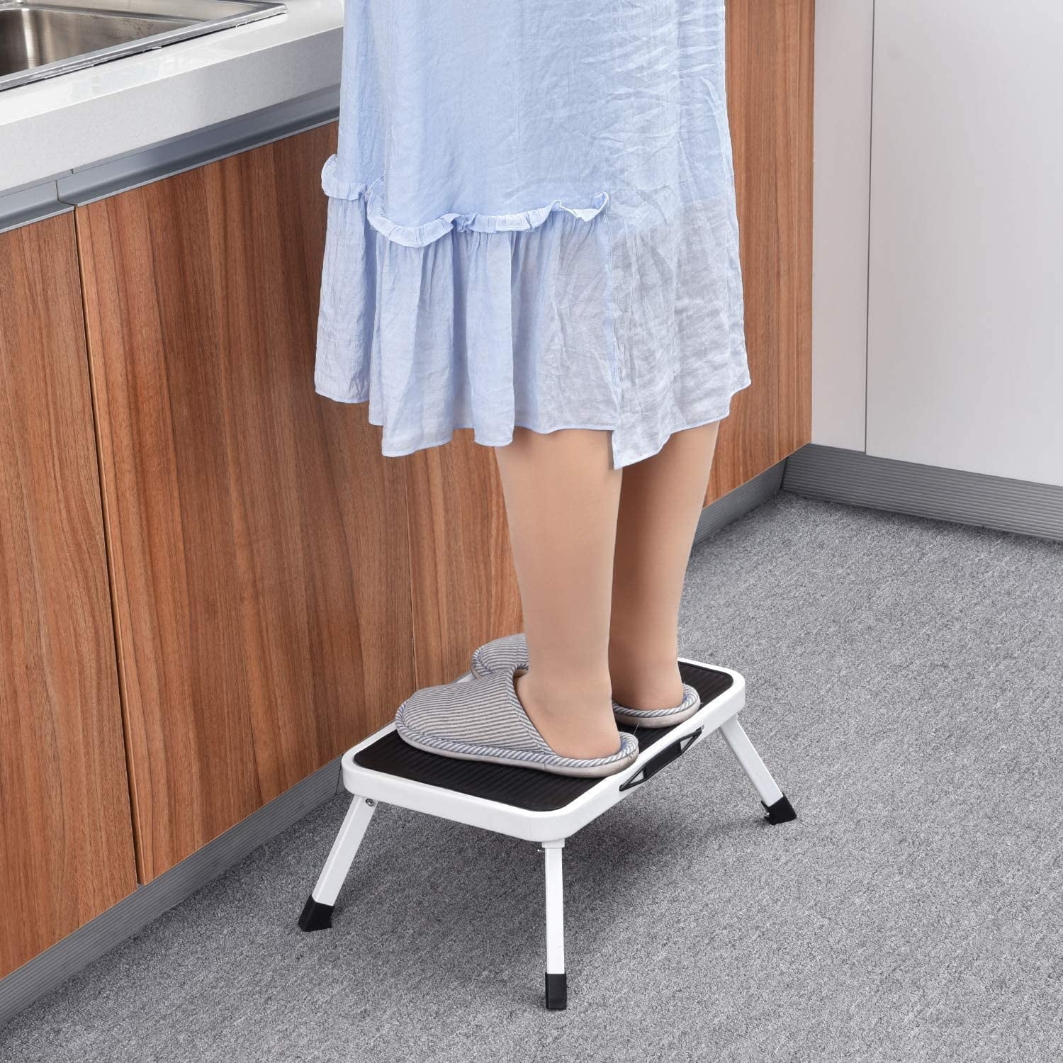 Kingrack Folding Step Stool for Adults, Non-Slip One Step Ladder, Collapsible Stool, Lightweight Foot Stool Up to 330 lbs