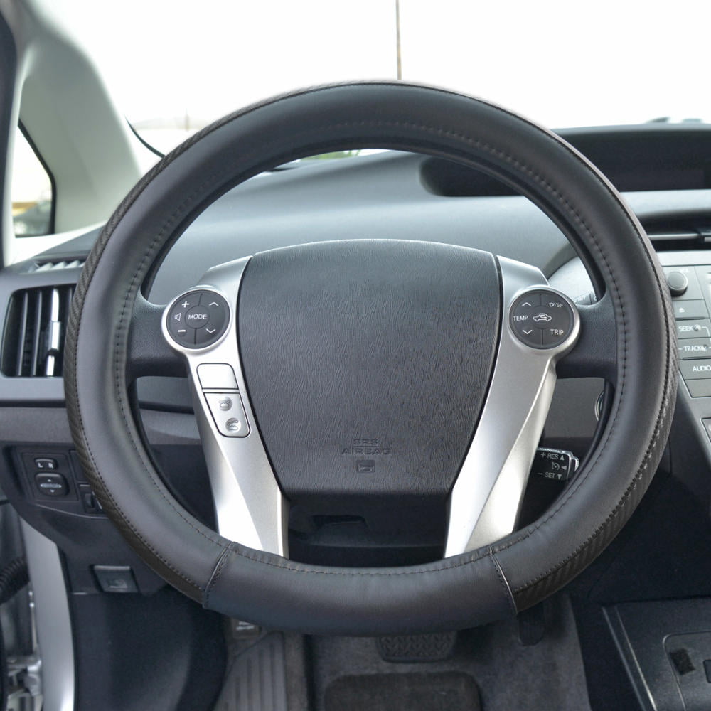 Motor Trend GripDrive Carbon Fiber Series - Steering Wheel Cover - Synthetic Leather Flat-Bottom Racing Style 13.5" - 15"