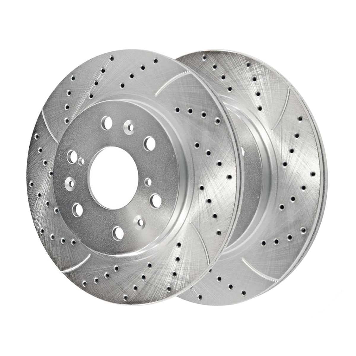 AutoShack Front Drilled Slotted Brake Rotors Silver and Ceramic Pads Kit Driver and Passenger Side Replacement for 2013 2014 2015 2016 2017 2018 2019 Cadillac XTS 3.6L V6 AWD FWD