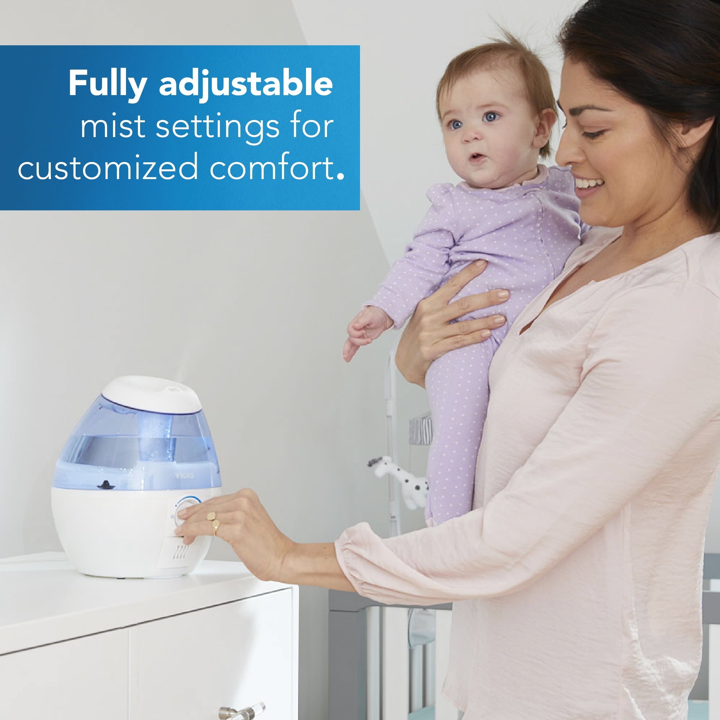 Vicks Mini Filter-Free Cool Mist Humidifier, 250 sq ft, White, VUL520W