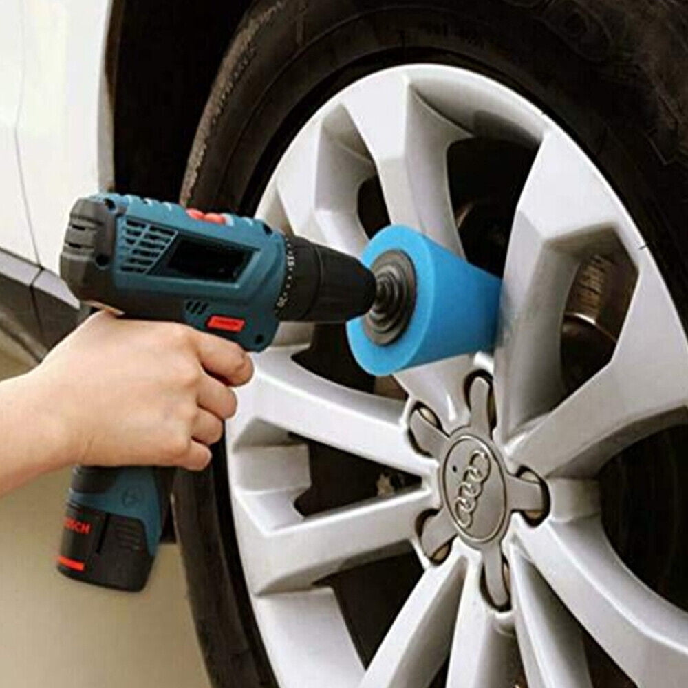 KingFurt 5Pcs Foam Drill Polishing Cone Ball Pads Kit Car Hub Waxing Buffing Wheel Polisher Conical Sponge