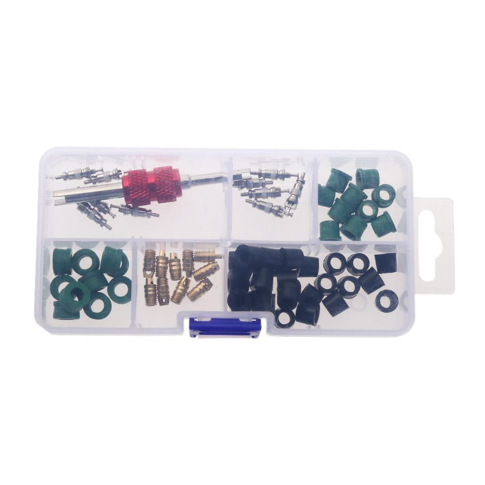 Ltesdtraw 71pcs/set A/C Rubber Gasket+ AC Valve Core+ Remover Tool Assortment Kit