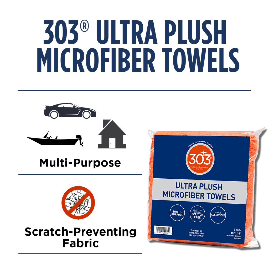 303 Premium Microfiber Towels - Automotive Detailing - Ultra Plush - Super Absorbent - Edgeless Design - Scratch Free - Multi-Purpose, 30901 (3 Count)